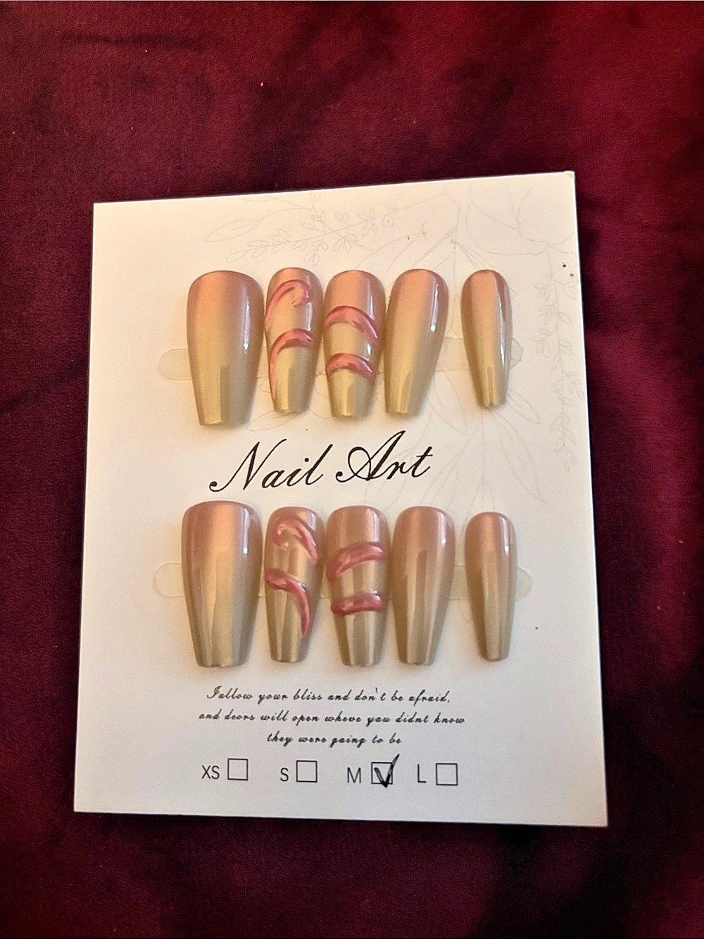 Pink & Gold Nail Art Press-On Nails Medium NWT